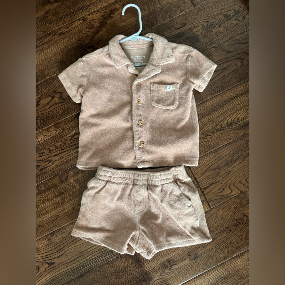 Terry Cloth Two-Piece Shirt & Shorts Set